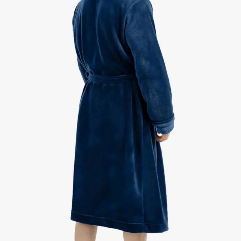 Luxury Plush Fleece Bathrobe / medium/ navy blue